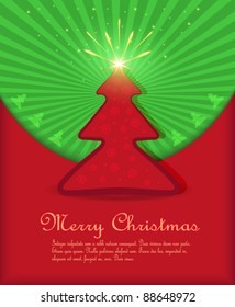 vector Christmas congratulations red green tree star fireworks