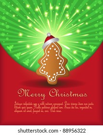 vector Christmas congratulations red green tree gingerbread