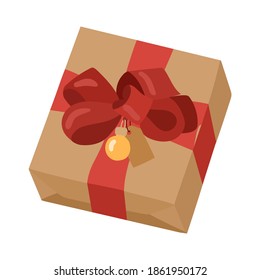 Vector christmas craft gift box in hand drawn cartoon style. Colorfull presents for surprise. Flat design.