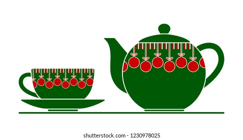 vector christmas cup and pot isolated on white background