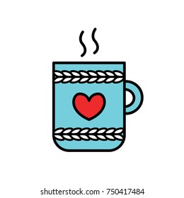 Vector Christmas cup.Winter holidays - christmas cup, cute christmas card design. Modern signs, trendy symbols collection, simple thin line icons set for websites, web design, mobile app, infographics