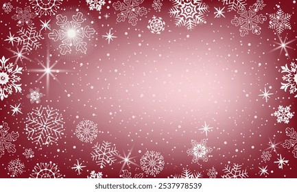 Quadro de gradiente vermelho-escuro de Natal com flocos de neve 
