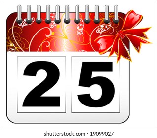 VECTOR Christmas day calendar icon with red ribbon