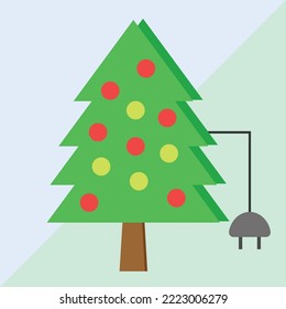 Vector of christmas day concept to plug electric of christmas tree for start festival. Illustration vector of christmas day background Christmas day concept. use for X mas day festival.