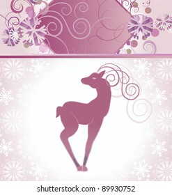 vector christmas decor card with hand drawn deer honeysuckle color