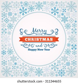Vector christmas decorating design made of snowflakes. Colorful card template with copy space