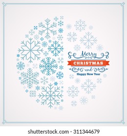 Vector christmas decorating design made of snowflakes. Colorful card template with copy space