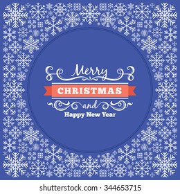 Vector christmas decorating design made of snowflakes. Colorful card template with copy space
