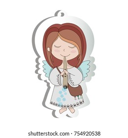 Vector Christmas decoration. Cute hanging Angel with fife.
