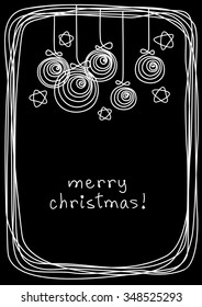 Vector Christmas decoration, frame of doodles. Invitation greeting card. Holiday simple illustration in childish hand drawn style for print, web