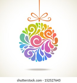 Vector christmas decoration made from swirl shapes. Color ball with bow. Original modern circle design element. Greeting, invitation cute card. Festive simple decorative illustration for print, web 