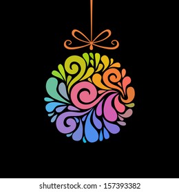 Vector christmas decoration made from swirl shapes. Color ball with bow. Original modern circle design element. Greeting, invitation cute card. Festive simple decorative illustration for print, web 