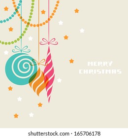 Vector christmas decoration made from swirl shapes. Color balls and toys with bow. Original modern design element. Greeting, invitation cute card. Festive simple decorative illustration for print, web