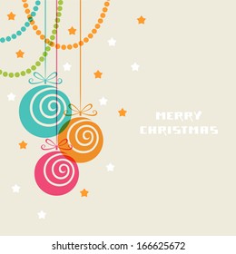 Vector christmas decoration made from swirl shapes. Color balls and toys with bow. Original modern design element. Greeting, invitation cute card. Festive simple decorative illustration for print, web