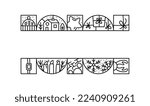 Vector Christmas decoration monoline frame with place for text. Winter line drawing art. Holiday greeting card ball, tree star and candle illustration.