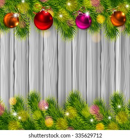 Vector Christmas decoration on old grunge wooden board