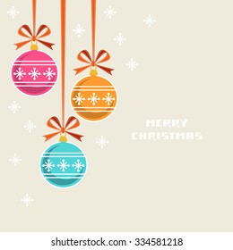 Vector Christmas decoration with ribbon and bow. Greeting, invitation cute card. Original design element. Decorative illustration for print, web