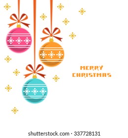Vector Christmas decoration with ribbon and bow. Greeting, invitation cute card. Original design element. Decorative illustration for print, web