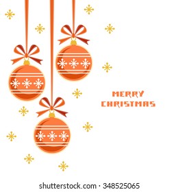 Vector Christmas decoration with ribbon and bow. Greeting, invitation cute card. Original red design element. Decorative illustration for print, web