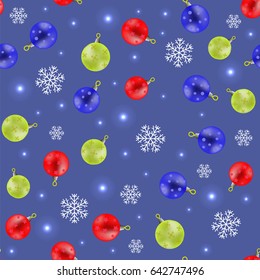 Vector Christmas Decoration Seamless Snowflake Pattern on Blue Background