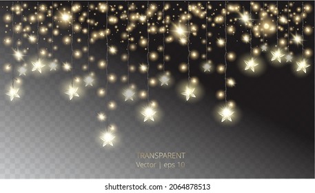 Vector Christmas decoration. Transparent light garlands on abstract background. Christmas decoration concept