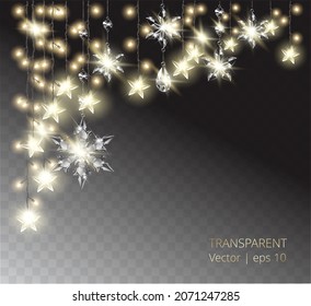 Vector Christmas decoration. Transparent light garlands on abstract background. Christmas decoration concept