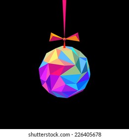 Vector christmas decoration of triangles. Original modern design element. Greeting, invitation card with ball. Simple Illustration for print, web