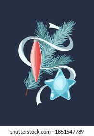 Vector Christmas decorations: ball, fir branches
