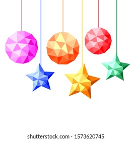 Vector christmas decorations. Vector balls and stars on the white background.
