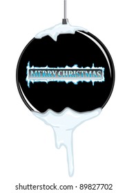Vector Christmas decorations black ball with snow.