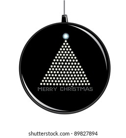 Vector Christmas decorations black ball with shiny tree.