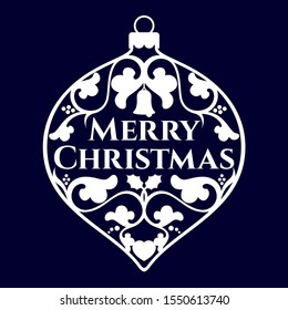 Vector Christmas decorations bulb with text Merry Christmas. Blue background.
