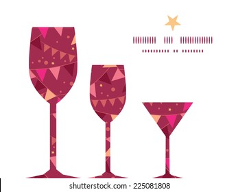Vector christmas decorations flags three wine glasses silhouettes pattern frame