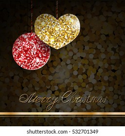 vector christmas decorations, gold glitter background