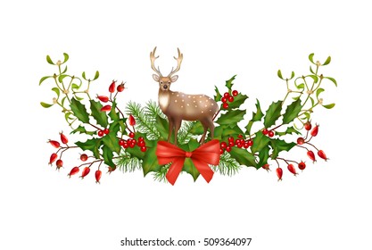 Vector Christmas decorations. Holiday composition of the Christmas garland on white background