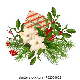 Vector Christmas decorations. Holiday composition on white background