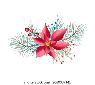 Vector Christmas decorations isolated on white background. Festive element with christmas flower