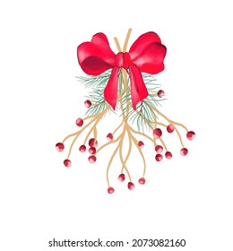 Vector Christmas decorations isolated on white background. Festive element with red bow