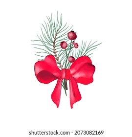 Vector Christmas decorations isolated on white background. Festive element with red bow