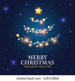Vector Christmas decorations. Christmas lights end stars design elements. 