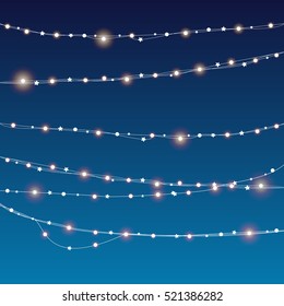  Vector Christmas Decorations. Christmas Lights Isolated Realistic Design Elements.