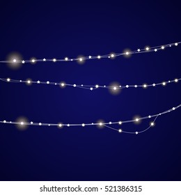  vector Christmas decorations. Christmas lights isolated realistic design elements.