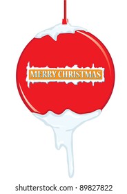 Vector Christmas decorations red ball with snow.
