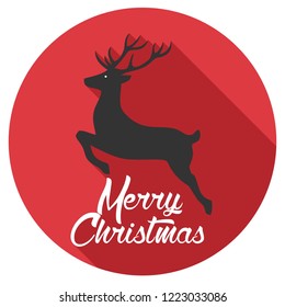 Vector Christmas deer icon. New year illustration in flat style. Text: Merry Christmas.