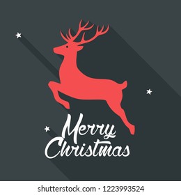 Vector Christmas deer icon. New year illustration in flat style. Text: Merry Christmas.
