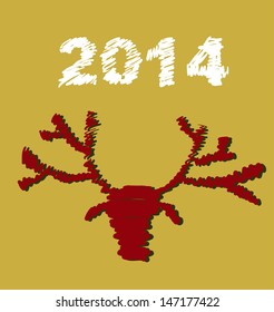 Vector Christmas deer and New Year hand-painted decoration