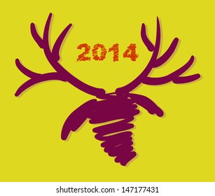 Vector Christmas deer and New Year hand-painted decoration