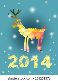  Vector Christmas deer and New Year hand-painted decoration