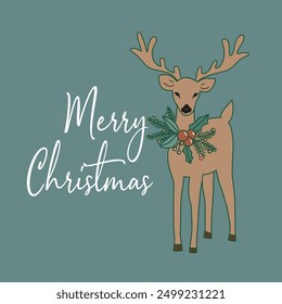 Vector christmas deer, christmas wreath.