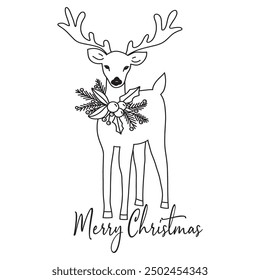 Vector christmas deer, christmas wreath.